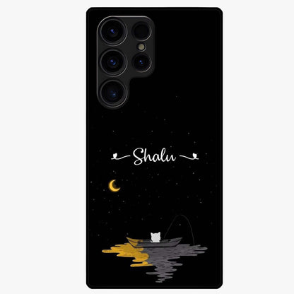 Silent Night Row Glass Case showing flat back view with calm night themed artwork and glossy glass finish.