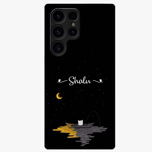Silent Night Row Glass Case showing flat back view with calm night themed artwork and glossy glass finish.