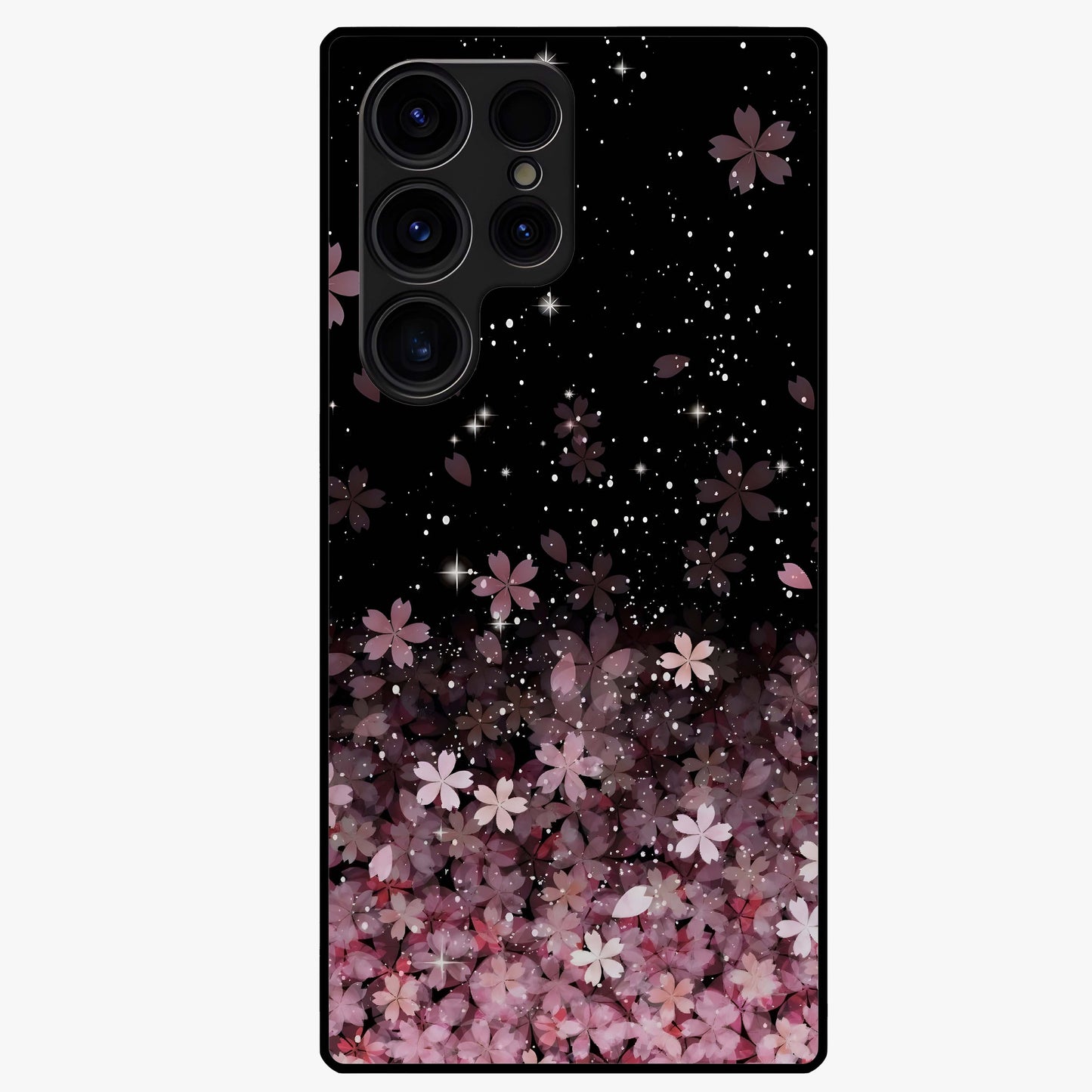 Small Starry Flowers Glass Case showing flat back view with delicate starry floral artwork and glossy glass finish.