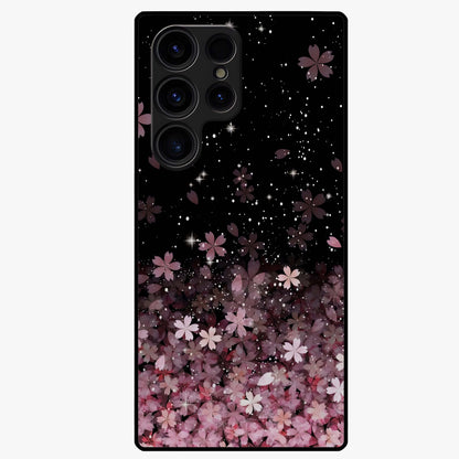 Small Starry Flowers Glass Case showing flat back view with delicate starry floral artwork and glossy glass finish.