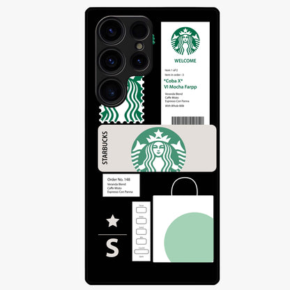 Starbucks Mocha Glass Case showing flat back view with coffee inspired artwork and glossy glass finish.