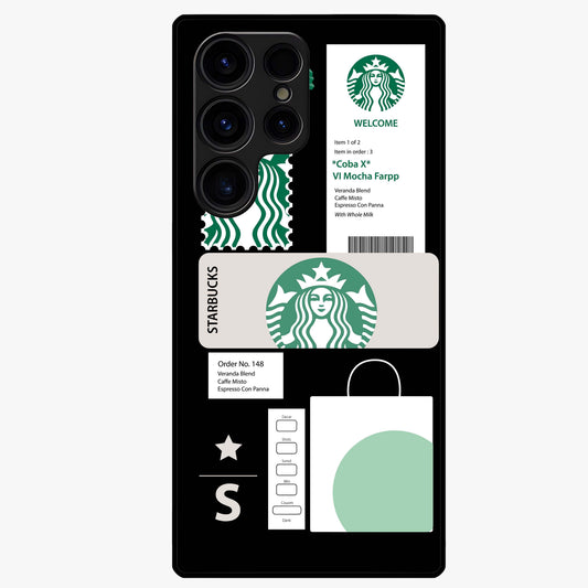 Starbucks Mocha Glass Case showing flat back view with coffee inspired artwork and glossy glass finish.