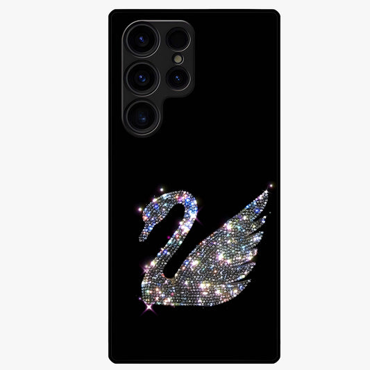 Starlit Swan Grace Glass Case showing flat back view with graceful swan artwork under starry sky and glossy glass finish.