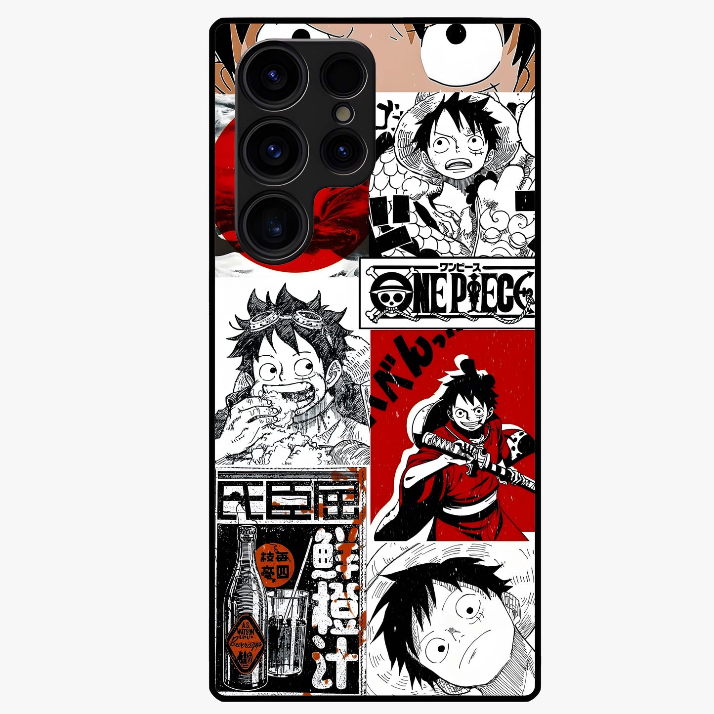 Strawhat Chaos Panels Glass Case showing flat back view with anime inspired chaos panel artwork and glossy glass finish.