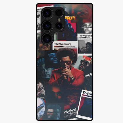 The Weeknd Glass Case showing flat back view with music inspired artistic portrait artwork and glossy glass finish.