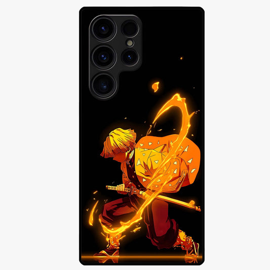 Thunder Flame Execution Glass Case showing flat back view with powerful flame and lightning artwork and glossy glass finish.