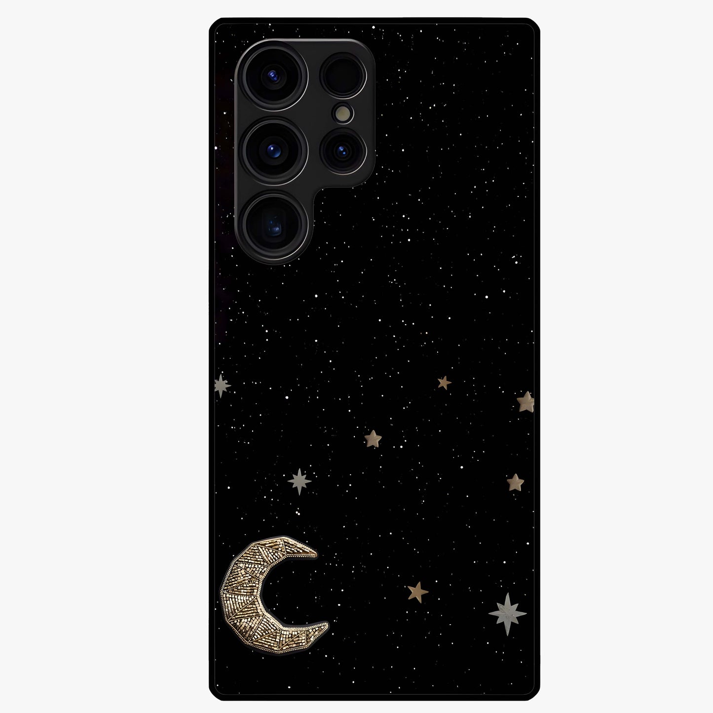 Twinkle Star With Half Moon Glass Case showing flat back view with star and half moon artwork and glossy glass finish.