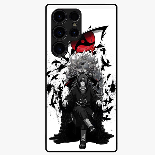 Uchiha Shadow Throne Glass Case showing flat back view with cosmic underwater themed artwork and glossy glass finish.