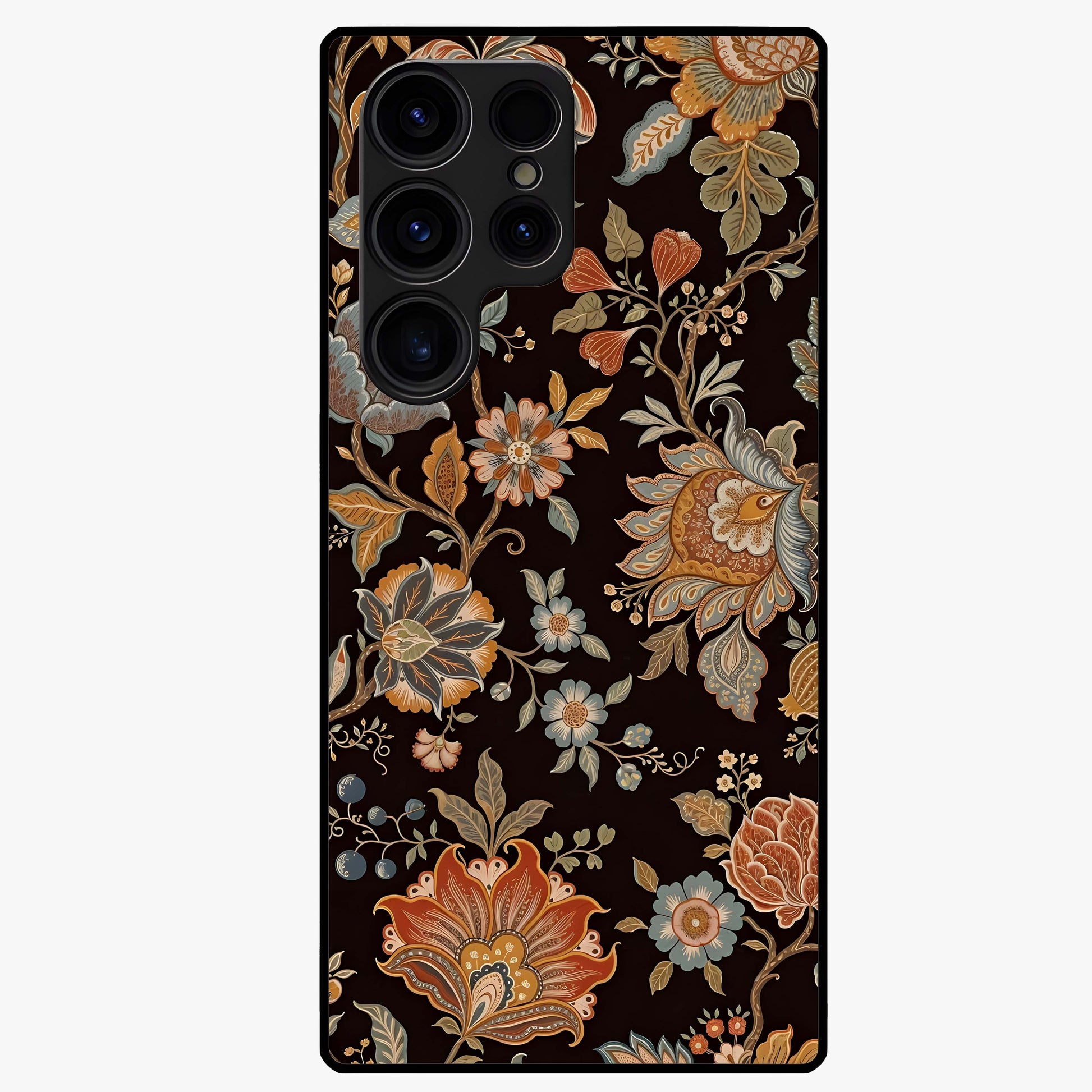 Vintage Floral Dream Glass Case showing flat back view with classic floral artwork and glossy glass finish.