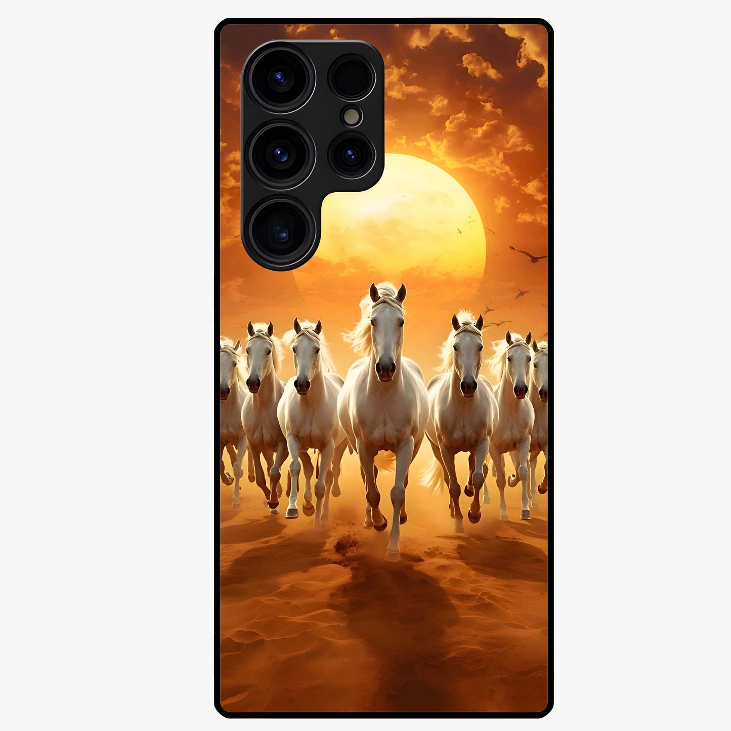 Wild Sunset Majesty Glass Case showing flat back view with majestic sunset landscape artwork and glossy glass finish.