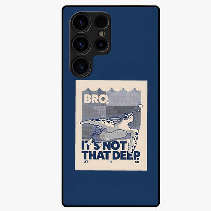 Worry Less Swim Glass Case showing flat back view with playful motivational artwork and glossy glass finish.