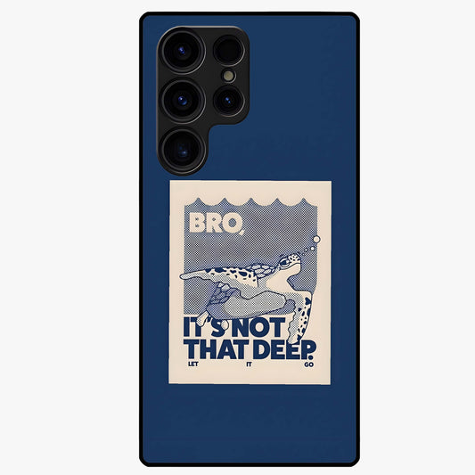 Worry Less Swim Glass Case showing flat back view with playful motivational artwork and glossy glass finish.