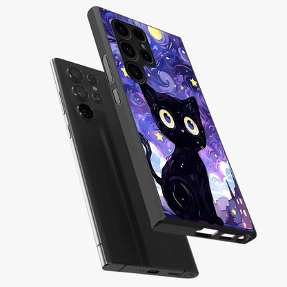 Abstract Cat Art Glass Case displayed in angled mockup highlighting modern abstract cat artwork and sleek glass surface.