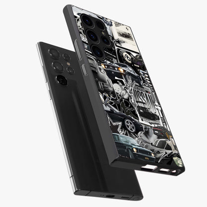 Aesthetic Dark Love Glass Case displayed in angled mockup highlighting moody aesthetic design and bold love theme.