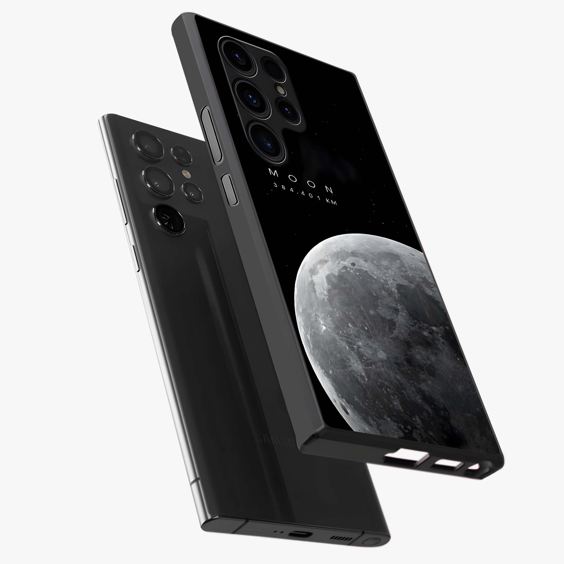 Cosmic Moon Glow Glass Case displayed in angled mockup highlighting celestial moon design with cosmic aesthetic theme.