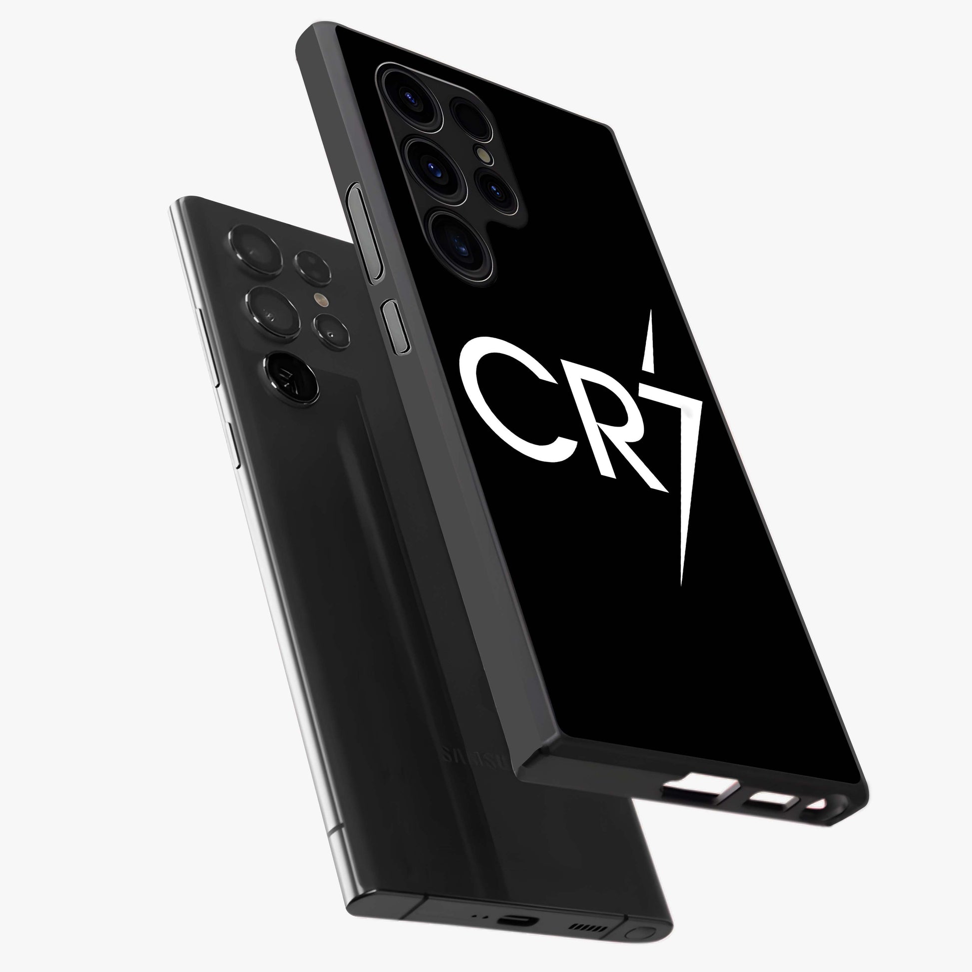 Cr7 Elite Strike Glass Case displayed in angled mockup highlighting powerful sports graphic with bold athletic theme.