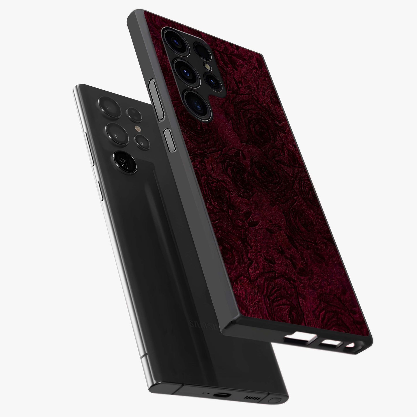 Crimson Fade Flow Glass Case displayed in angled mockup highlighting smooth gradient design with modern aesthetic style.