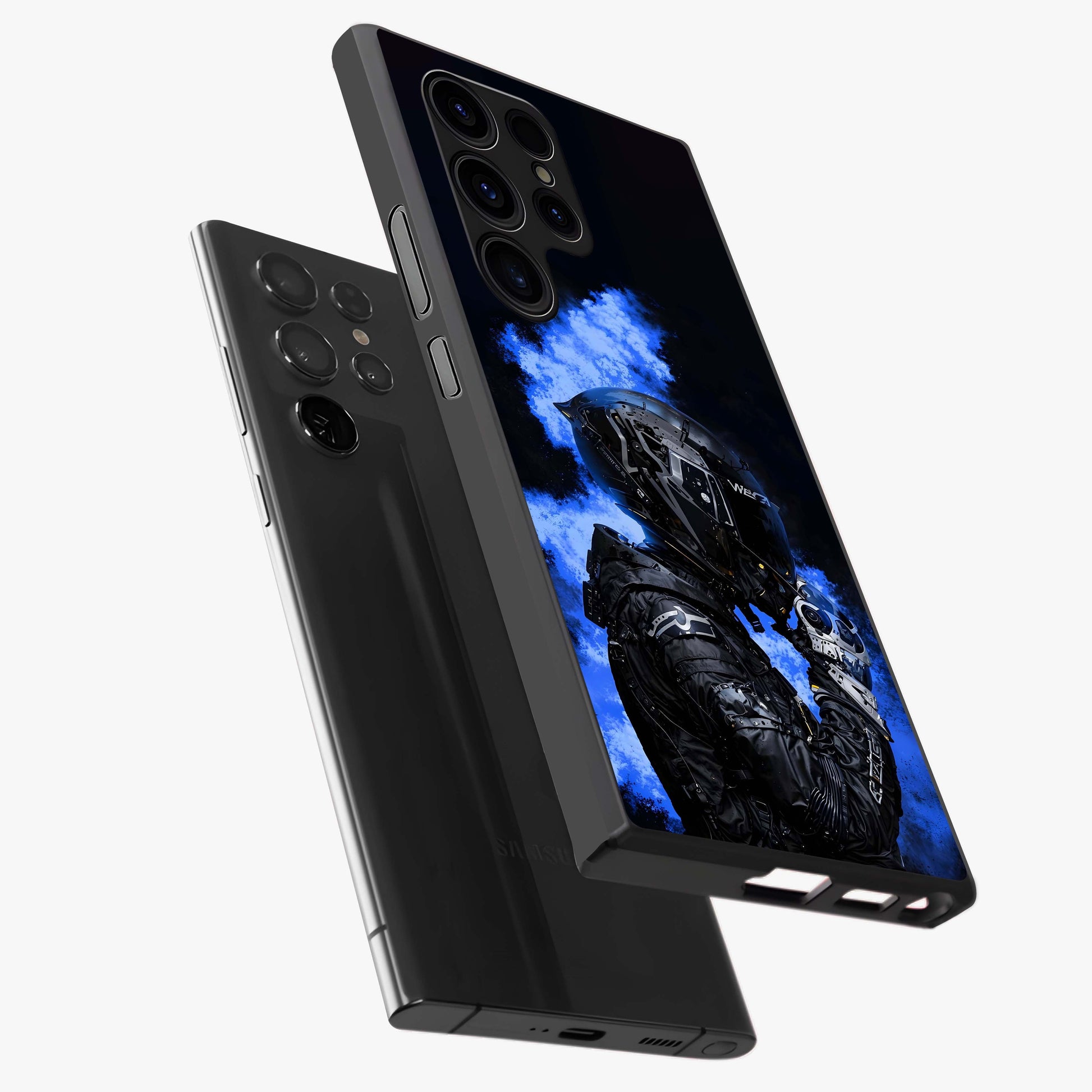 Cyber Sentinel Protocol Glass Case displayed in angled mockup highlighting digital cyber design with sci-fi aesthetic style.