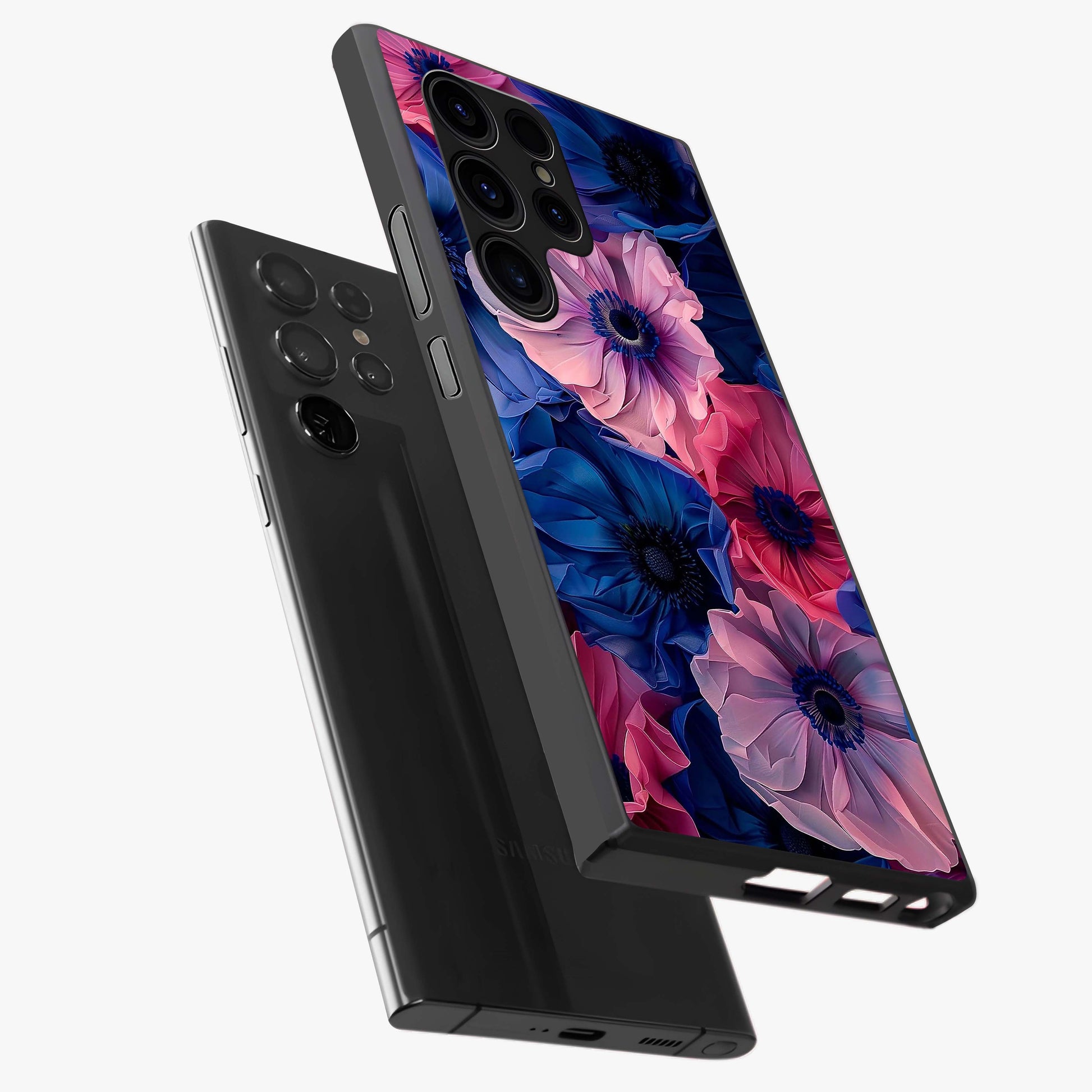 Flower Paper Art Pattern Glass Case displayed in angled mockup highlighting layered paper flower design with artistic aesthetic.