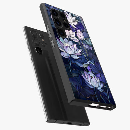 Gloss Petal Rush Glass Case displayed in angled mockup highlighting vibrant petal design with elegant floral aesthetic.
