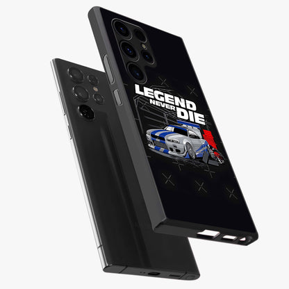 Midnight Racing Legacy Glass Case displayed in angled mockup highlighting dynamic automotive design with bold midnight aesthetic.