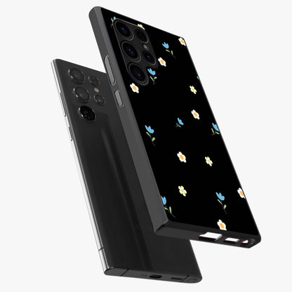 Minimal Petal Whispers Glass Case displayed in angled mockup highlighting delicate petal design with clean minimal aesthetic.