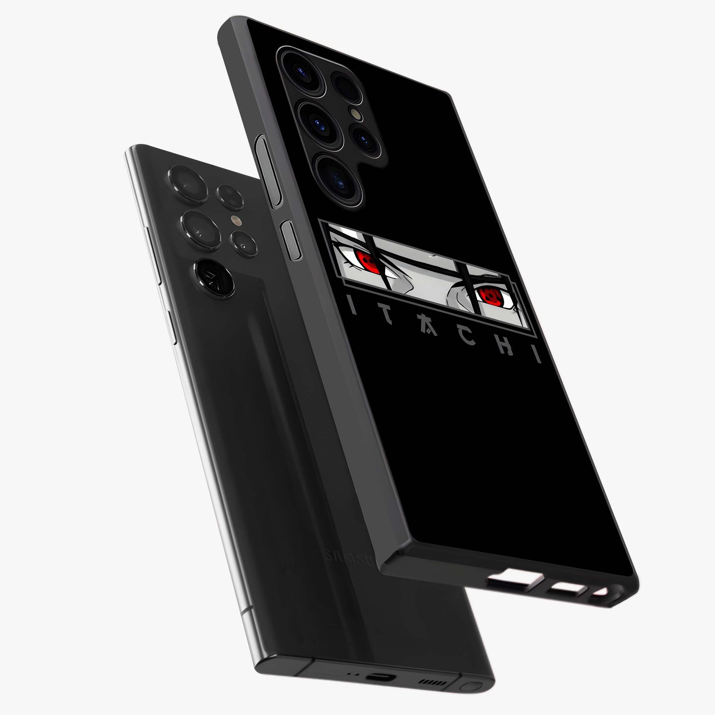Scarlet Gaze Dominance Glass Case displayed in angled mockup highlighting intense visual design with bold scarlet aesthetic.