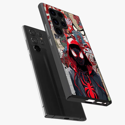 Spider Collage Street Glass Case displayed in angled mockup highlighting dynamic street style collage design with comic aesthetic.