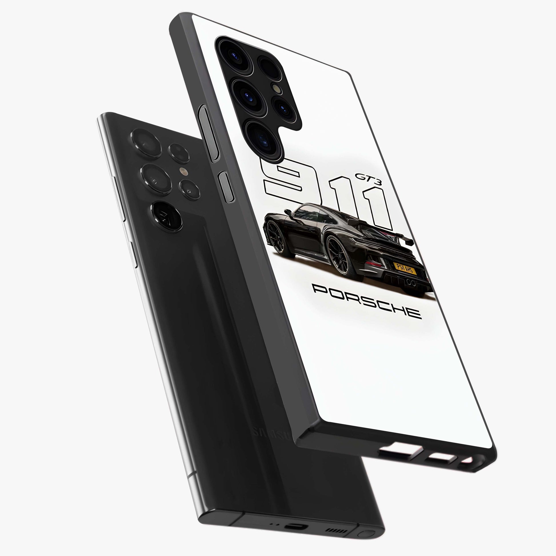 Turbo Legacy Icon Glass Case displayed in angled mockup highlighting dynamic automotive design with performance aesthetic.
