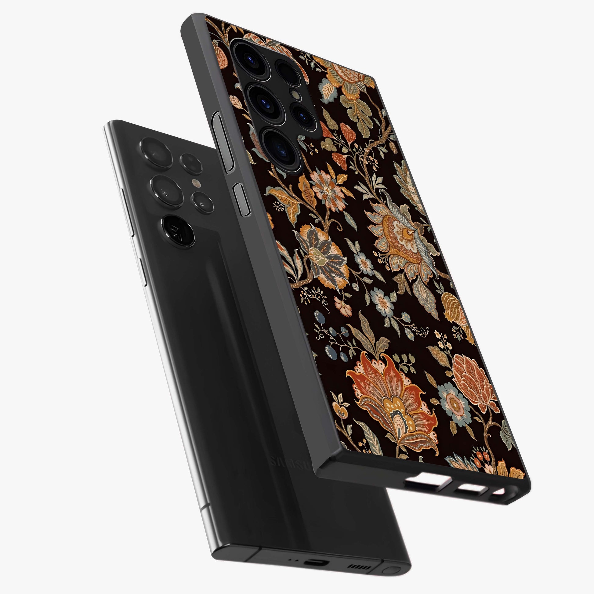 Vintage Floral Dream Glass Case displayed in angled mockup highlighting elegant vintage flower design with soft aesthetic style.