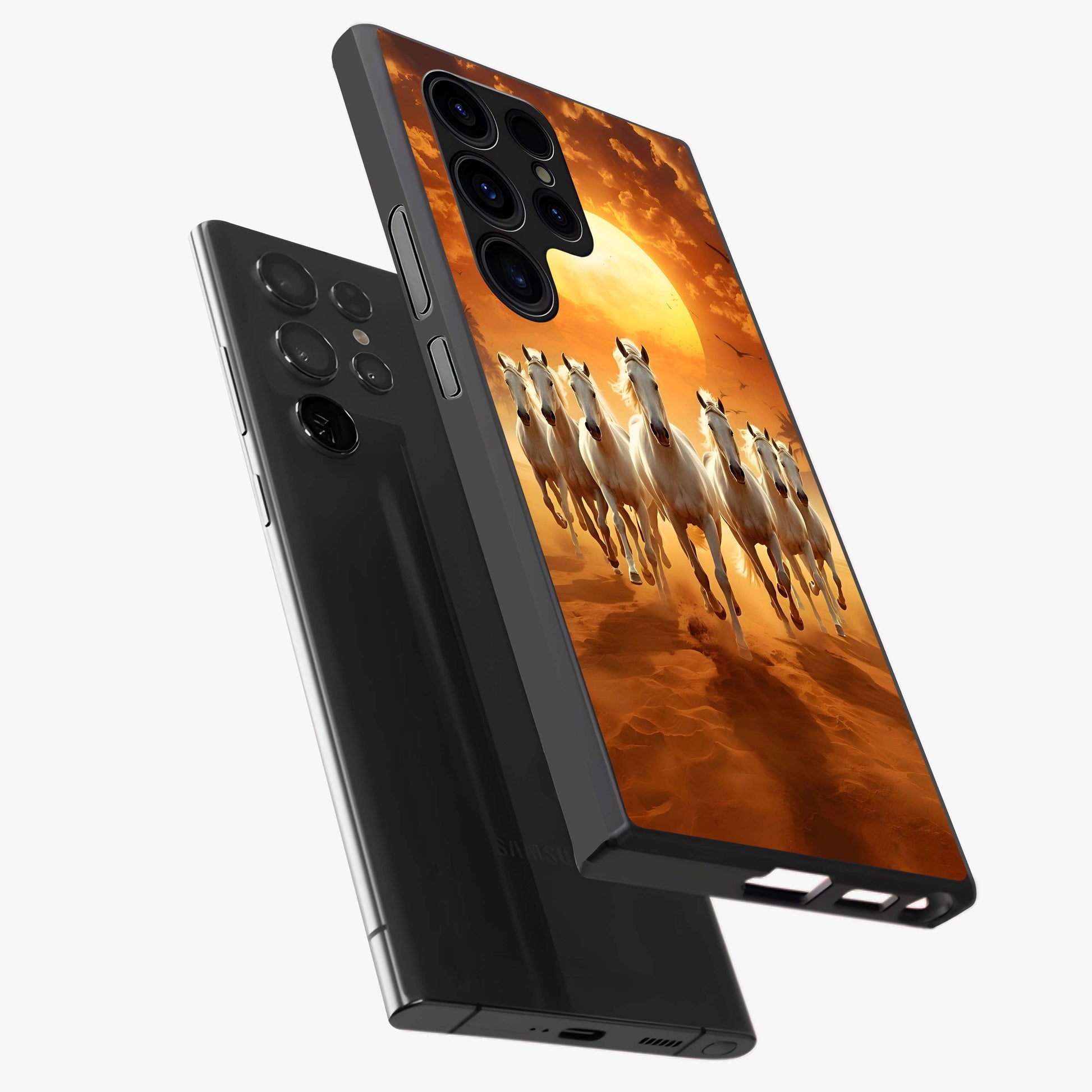 Wild Sunset Majesty Glass Case displayed in angled mockup highlighting vibrant sunset sky design with scenic aesthetic.