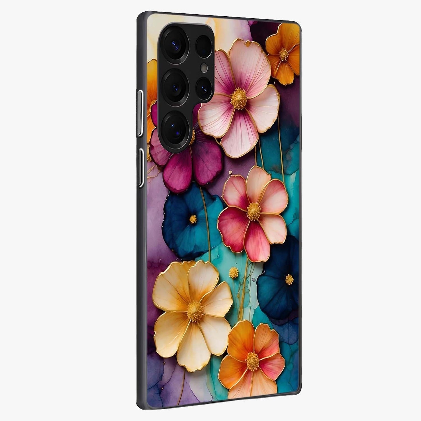Artlyn Grace Flower Pattern Glass Case upright view showcasing graceful floral artwork with aesthetic botanical style.