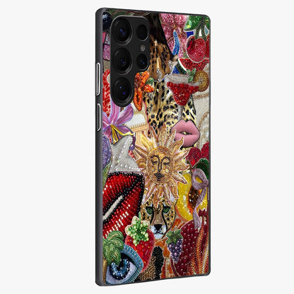 Beaded Fashion Jungle Glass Case upright view showcasing tropical jungle aesthetic with decorative bead elements.
