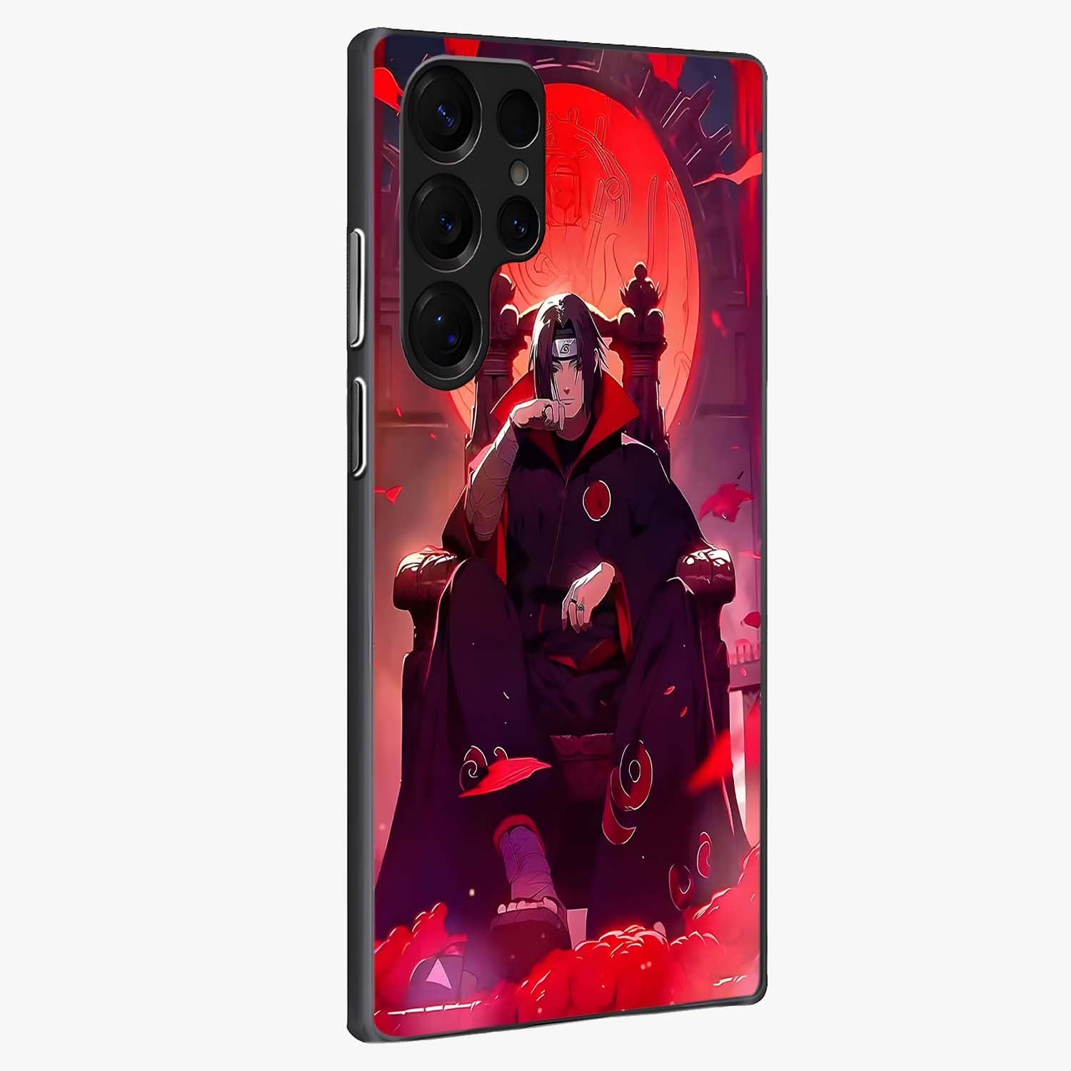 Blood Moon Sovereign Glass Case upright view showcasing powerful moon inspired artwork with cosmic aesthetic style.