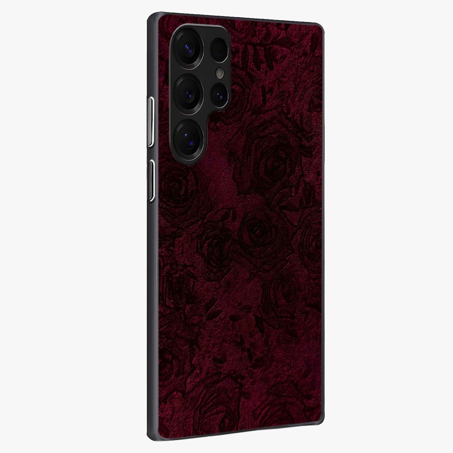 Crimson Fade Flow Glass Case upright view showcasing dynamic crimson flow artwork with stylish abstract theme.