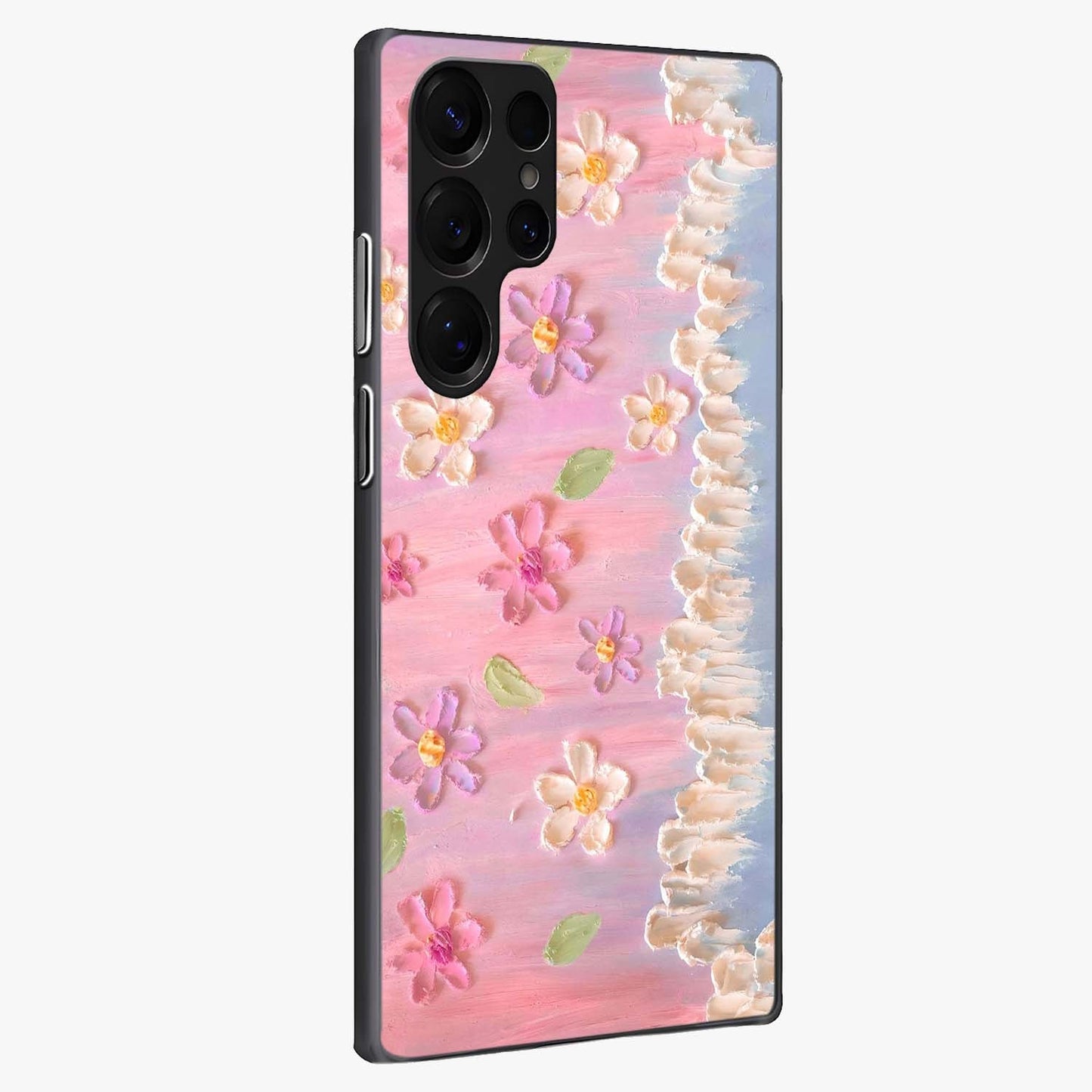 Dreamy Painted Garden Glass Case upright view showcasing vibrant floral garden artwork with artistic nature theme.