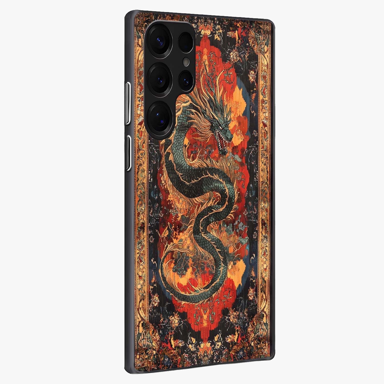 Inferno Dragon Soul Glass Case upright view showcasing intense dragon artwork with fantasy fire theme.