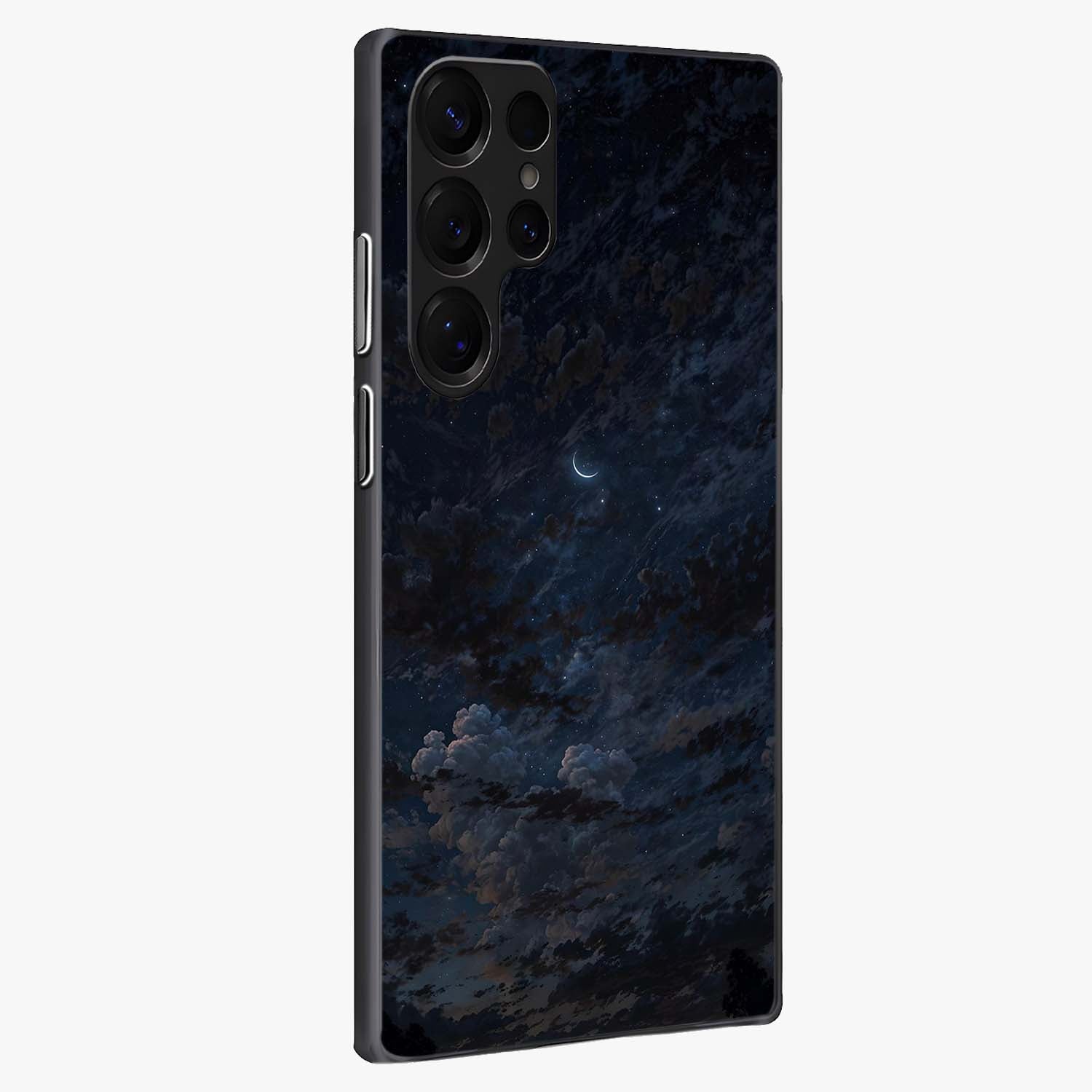 Lunar Veil Silence Glass Case upright view showcasing calm moon themed artwork with serene night atmosphere.