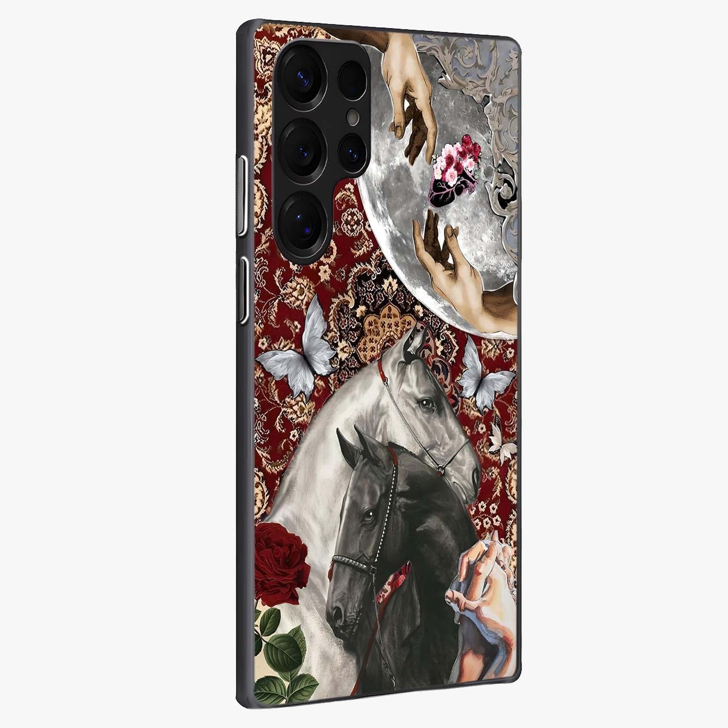Moonlit Royal Stallion Glass Case upright view showcasing dramatic horse artwork with glowing moon themed design.