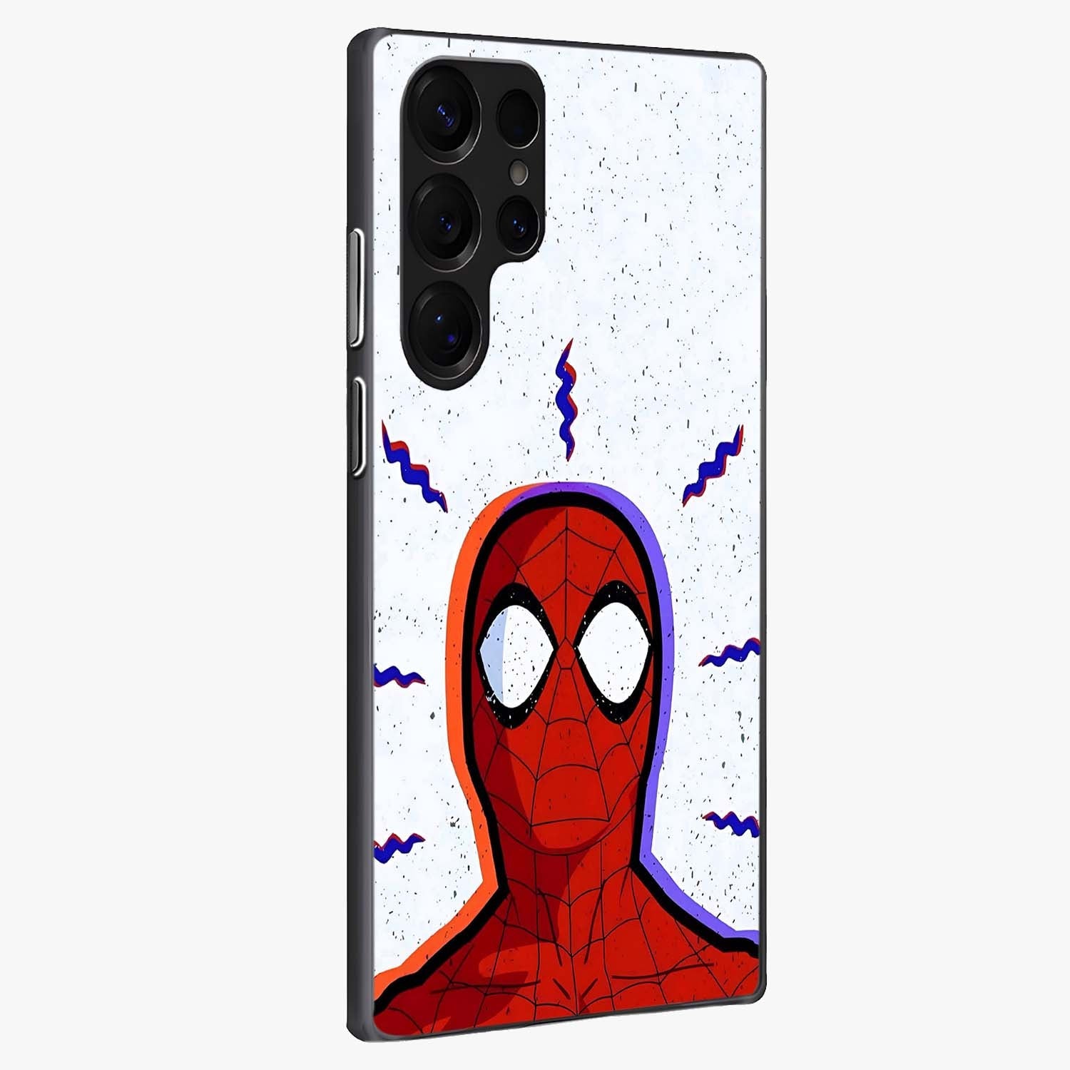 Omg Spiderman Glass Case upright view showcasing energetic superhero artwork with vibrant comic theme.