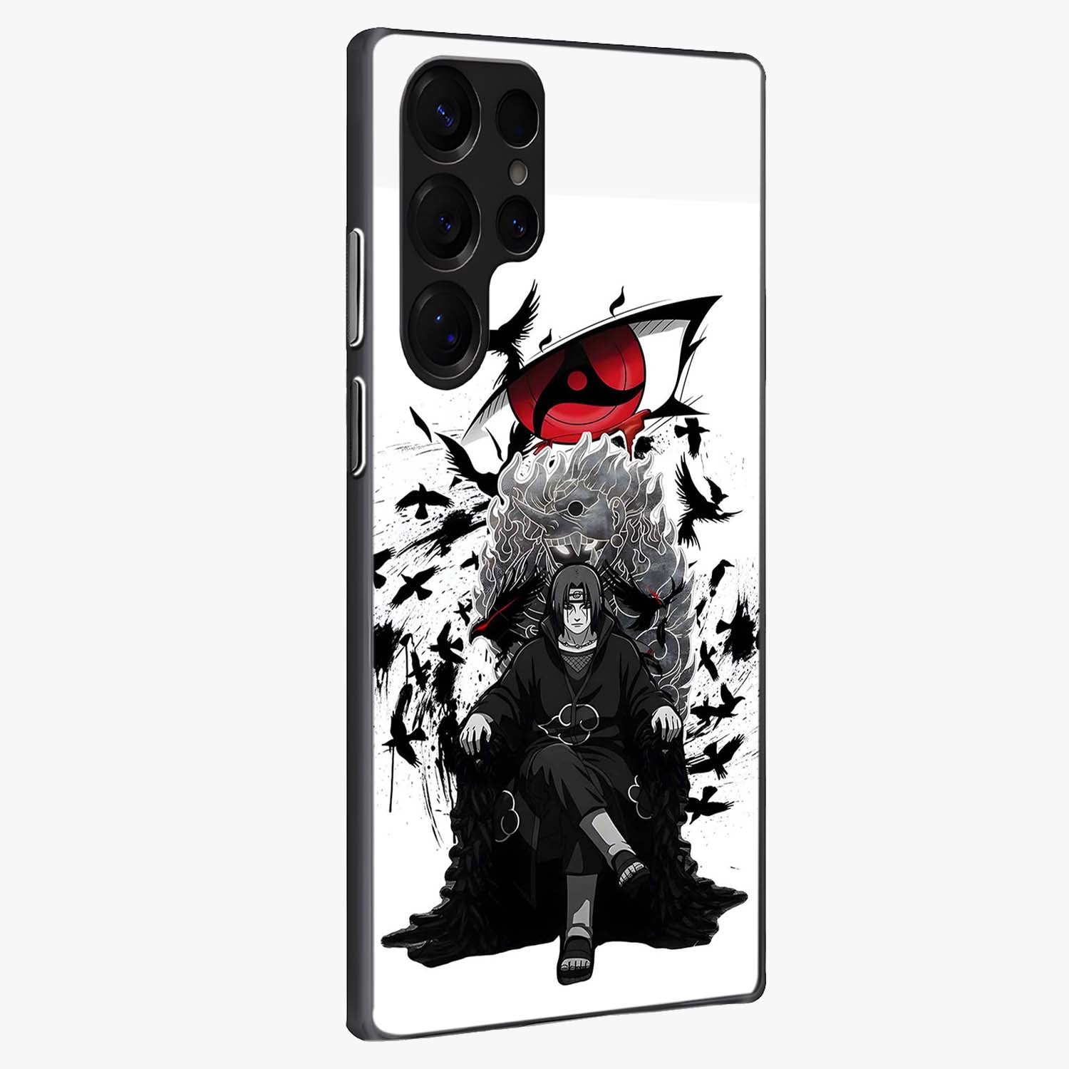 Uchiha Shadow Throne Glass Case upright view showcasing magical underwater galaxy artwork with vibrant cosmic theme.