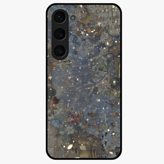 Aesthetic Astrolophia Glass Case showing flat back view with dreamy aesthetic design and glossy glass finish.