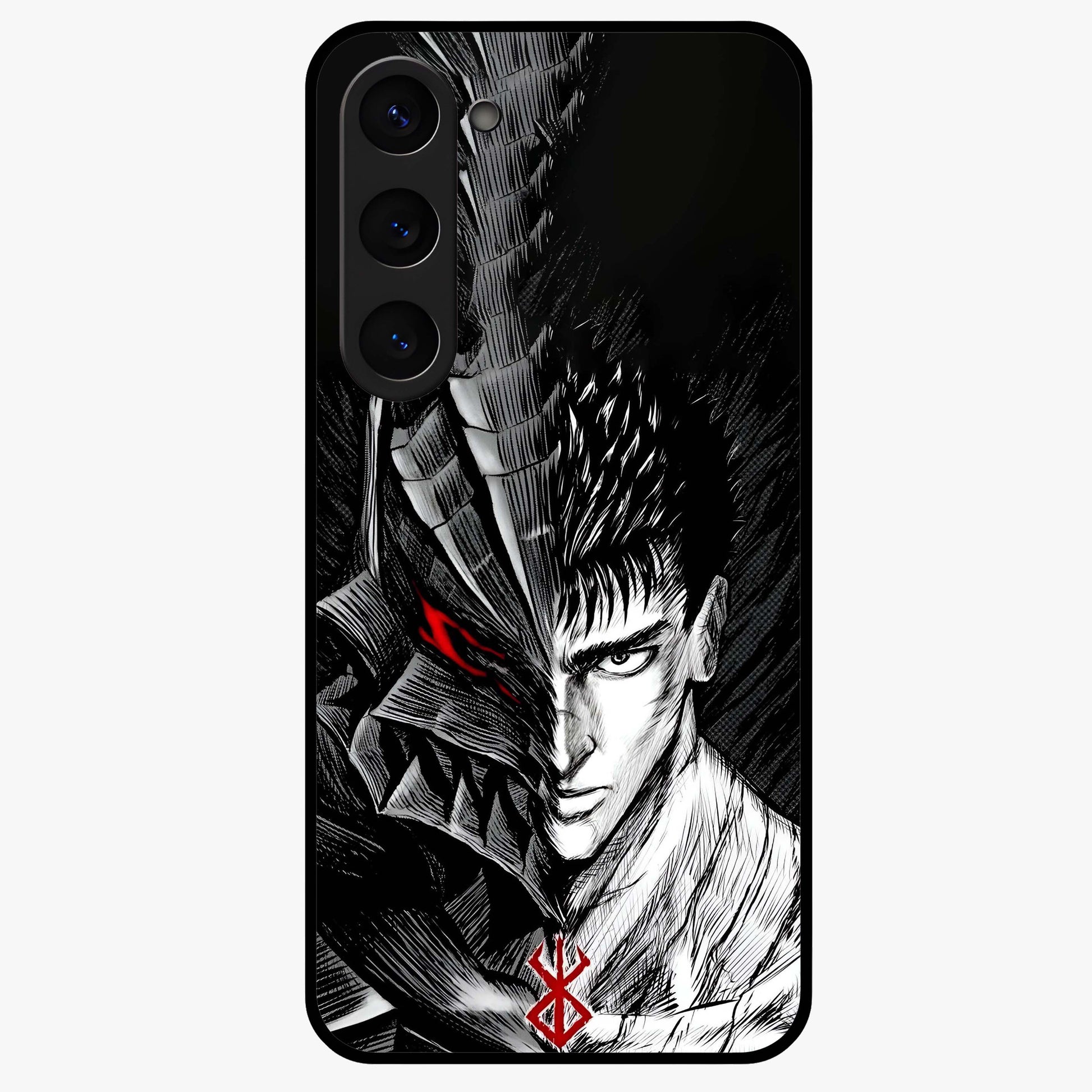 Berserker Blood Oath Glass Case showing flat back view with fierce warrior inspired artwork and glossy glass finish.
