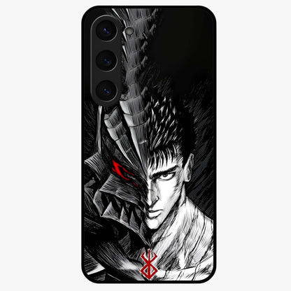 Berserker Blood Oath Glass Case showing flat back view with fierce warrior inspired artwork and glossy glass finish.