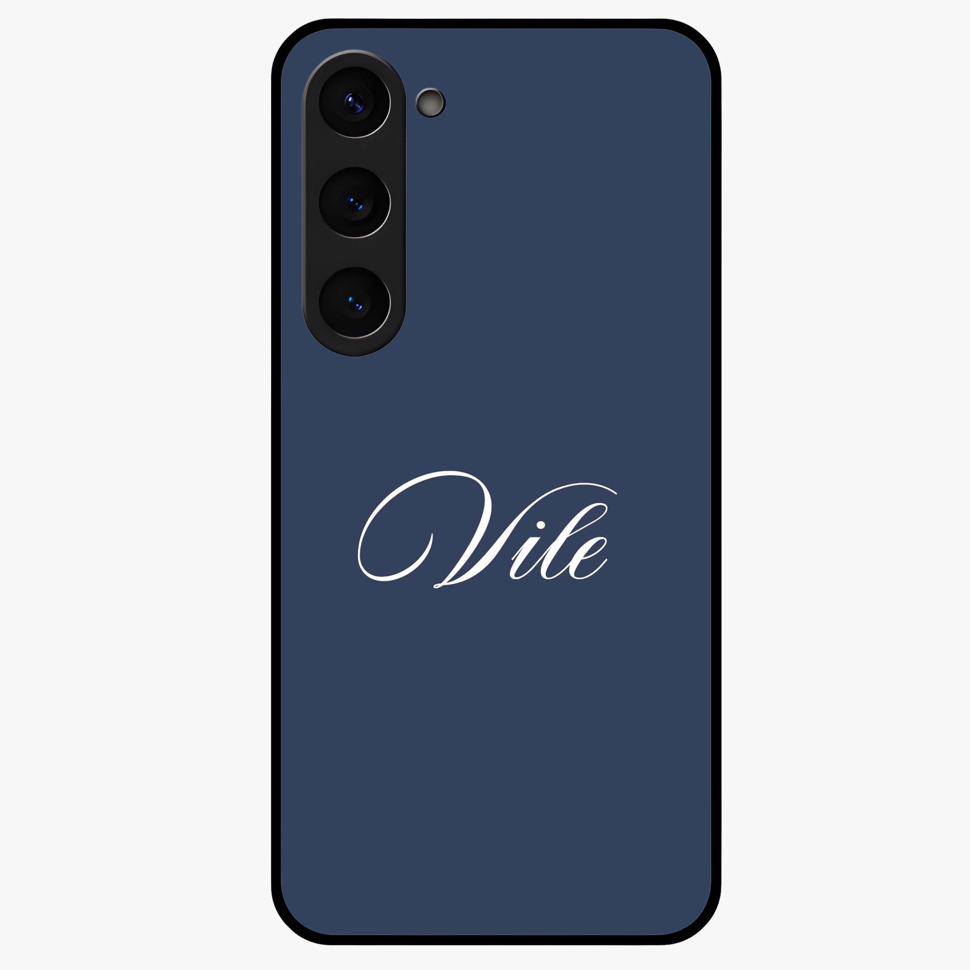 Blue Background Personalized Custom Name Glass Case showing flat back view with minimal blue background and custom name design.