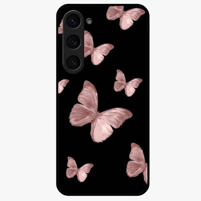 Butterfly Pattern Glass Case showing flat back view with elegant butterfly pattern artwork and glossy glass finish.