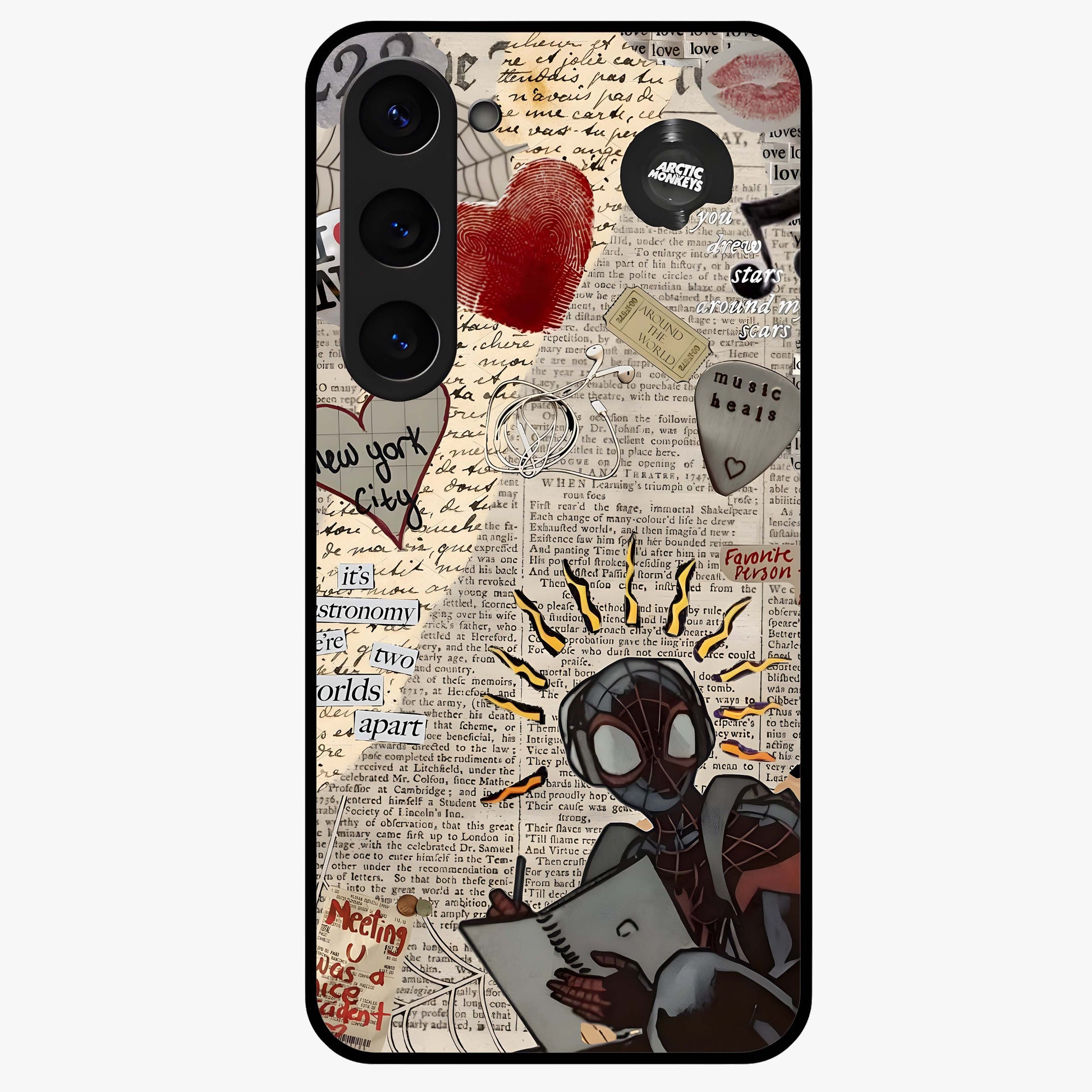 City Dream Sketch Glass Case showing flat back view with artistic city skyline sketch artwork and glossy glass finish.