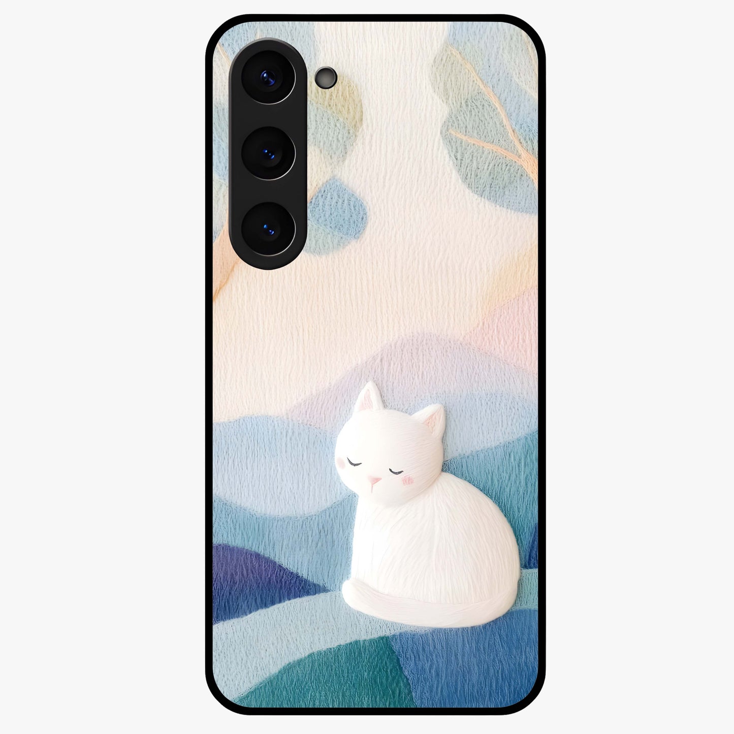 Cotton Dream Cat Glass Case showing flat back view with soft dreamy cat artwork and glossy glass finish.