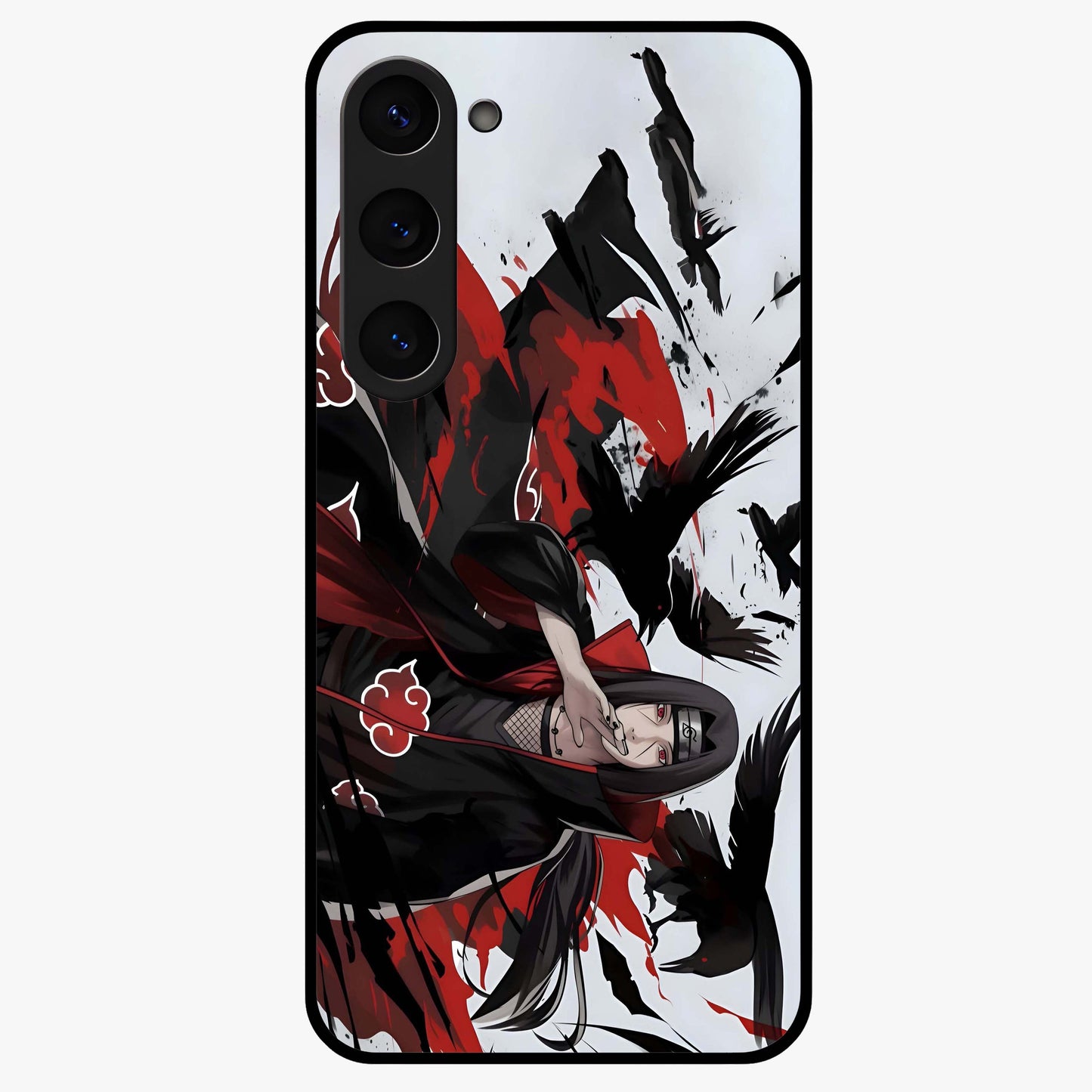 Crimson Crow Illusion Glass Case showing flat back view with artistic crow illusion artwork and glossy glass finish.