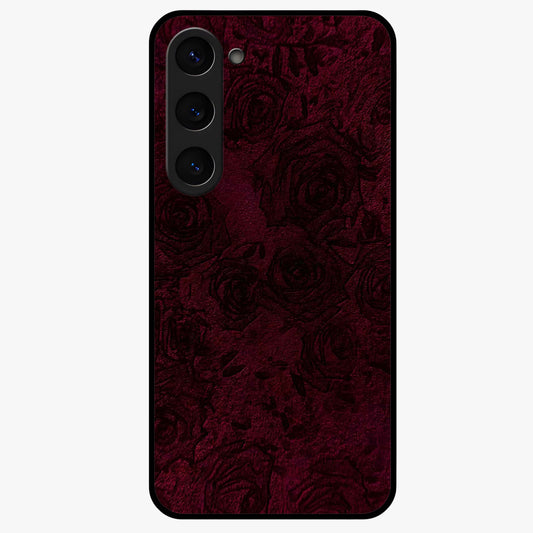 Crimson Fade Flow Glass Case showing flat back view with flowing crimson gradient artwork and glossy glass finish.